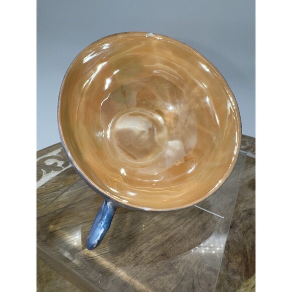 3 Vintage Hand Painted Lusterware Orange Gold Blue Floral Teacup Japanese READ - Picture 9 of 16